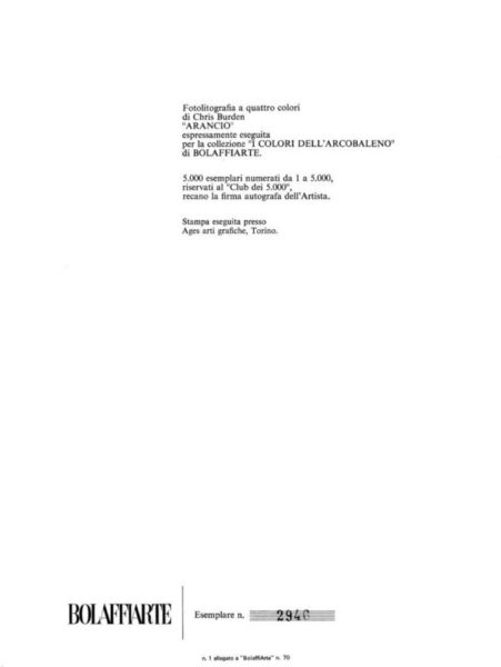 Chris Burden "Arancio" - immagine 3